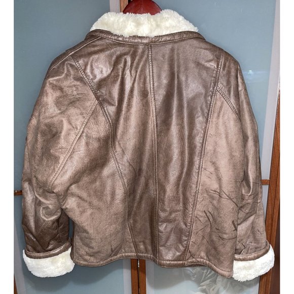 Contempo Casuals Vintage VTG 90s Brown Leather & Shearling Jacket Womens Size S - Picture 2 of 9